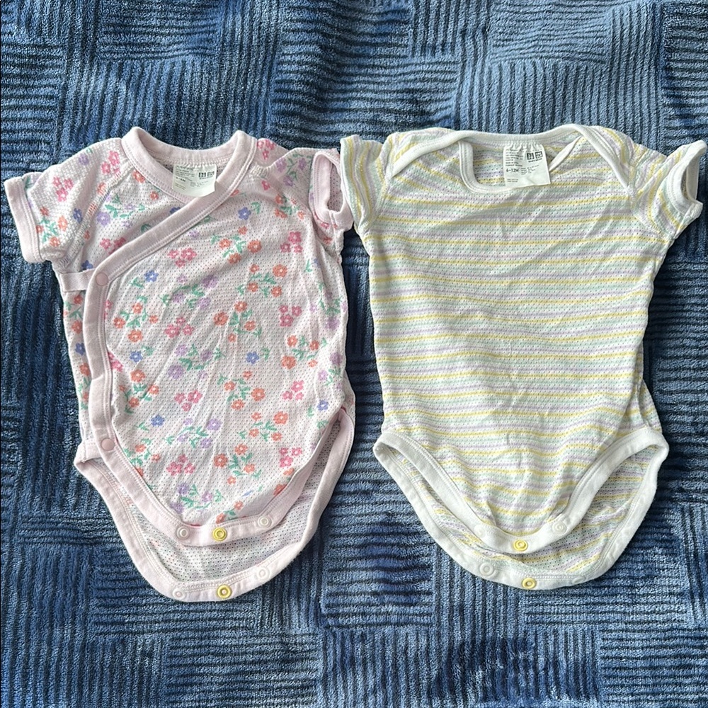 Uniqlo Pink and Yellow Bodysuits Soft Stretchy One Pieces summer good condition